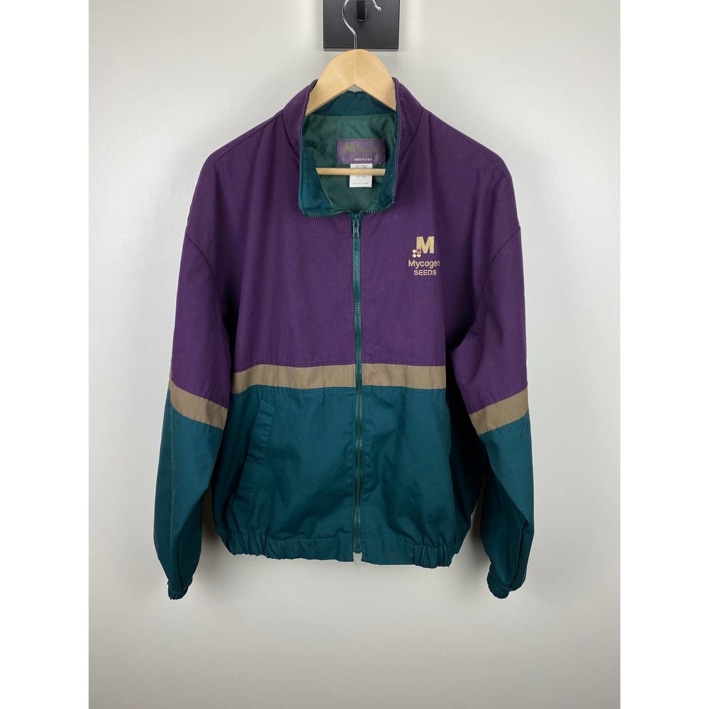 Mycogen Seeds Vintage Purple and Green Zip Up Windbreaker Jacket Made in USA - L
